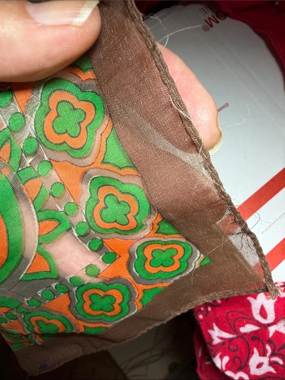 Vintage Psychedelic Floral Paisley Scarf - 14” x 42” - Machine Sewn Edge - Japan